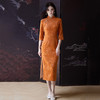 修身收腰橘黄色国风，新中式秋季改良年轻款长袖旗袍	 WZY9438 商品缩略图1