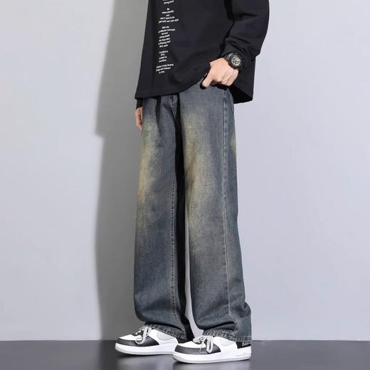 NASA烟黑色牛仔裤男春秋季2025新款宽松直筒长裤美式高街休闲裤子 商品图1