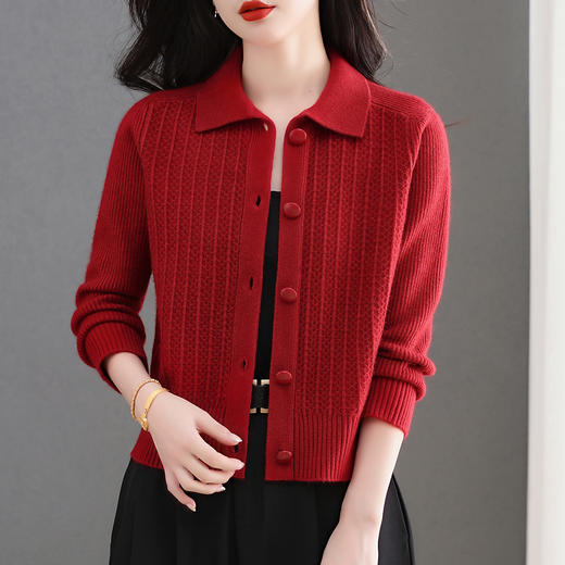 CC翻领毛衣开衫针织外套女士妈妈秋装2025新款气质外搭短款长袖上衣 商品图2