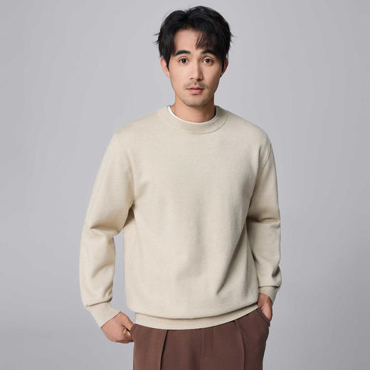 墨麦客男装纯色横纹肌理圆领针织衫男士冬季新款宽松休闲毛衣 商品图4