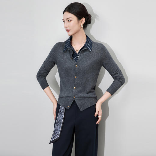 「高货wl」全新升级【铂金会员257/天猫339/差价82】(70040)洛诗琳超细美丽诺羊毛针织开衫2025秋季老钱风可卸领毛衫 商品图0