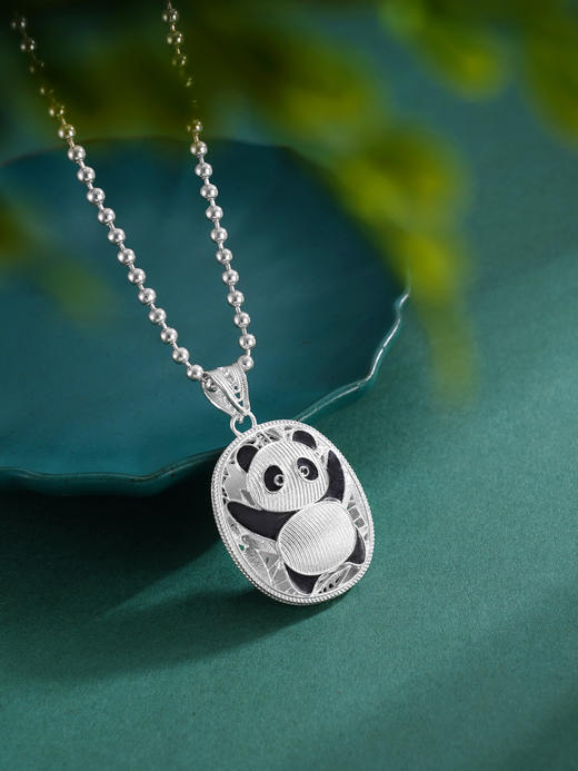 子佩集S990银【熊猫佩佩】情侣套链项链【DSDZ004】原创作品花丝珐琅彩双面吊坠2509 商品图3