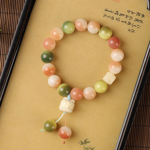 【奶酪·风化菩提手串】敦煌小众粉绿色风化菩提根手串女绕指柔 学生文玩佛珠盘玩渐变手链 商品图1