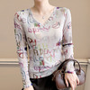 KQL欧货女装2025秋冬时尚洋气高弹网长袖印花V领T恤打底衫上衣批发 商品缩略图2