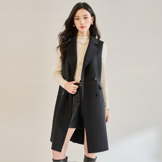 「高货sh」全新升级【铂金会员413/天猫559/差价146】(00743)洛诗琳新款中长款双排扣外套2025秋季气质羊毛双面呢马甲 商品图1