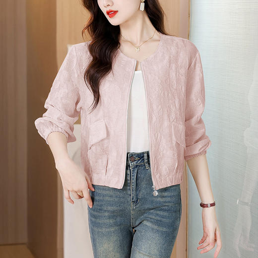 KQL时尚圆领提花拉链夹克外套女2025秋季新款休闲短款百搭棒球服批发 商品图2