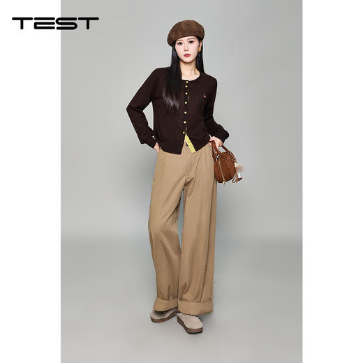 秋上新深棕色圆领单排扣针织开衫1253138 商品图1