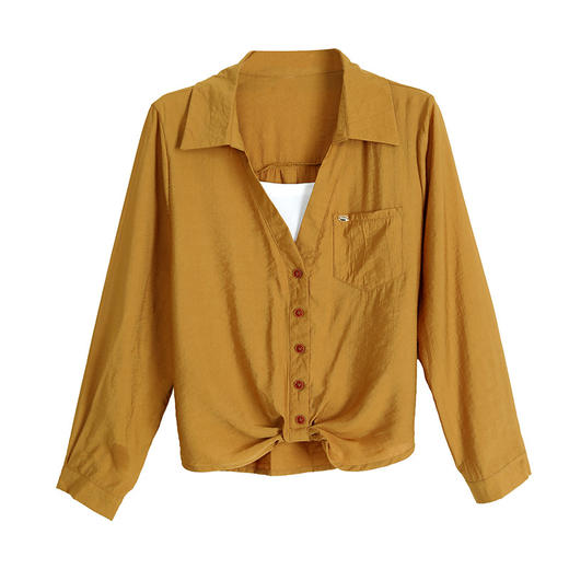 KQL现货百搭秋冬衬衫假两件长袖女士时尚新款上衣显瘦小衫 商品图4