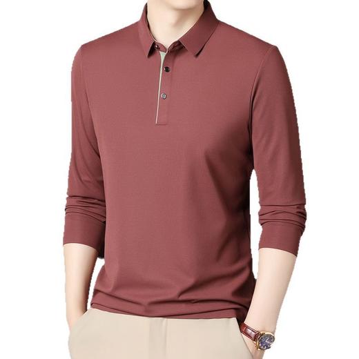 男长袖衬衫领T恤衫中青年男士纯色薄款休闲打底衫男T恤 商品图4