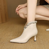【预售5天】秋冬时尚优雅米白色羊皮绝美水钻珍珠V口高跟小短靴DB&M6587 商品缩略图1