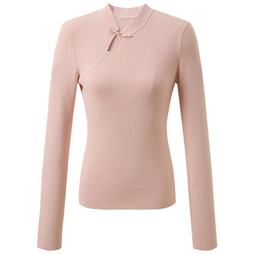 三彩【桃影浅笑】2025冬季新款修身针织衫立领盘扣长袖打底毛衫C 商品图4