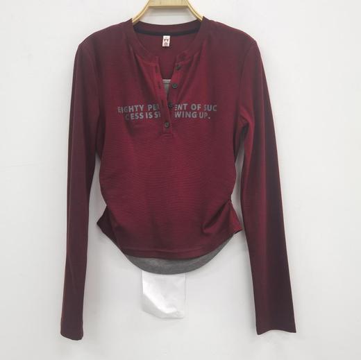 NC纽扣领假两件长袖T恤50624（红）秋季253060020321 商品图1