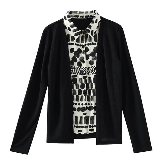 KQL2025秋季时尚假两件开衫针织小衫女洋气显瘦长袖衬衫上衣 商品图4