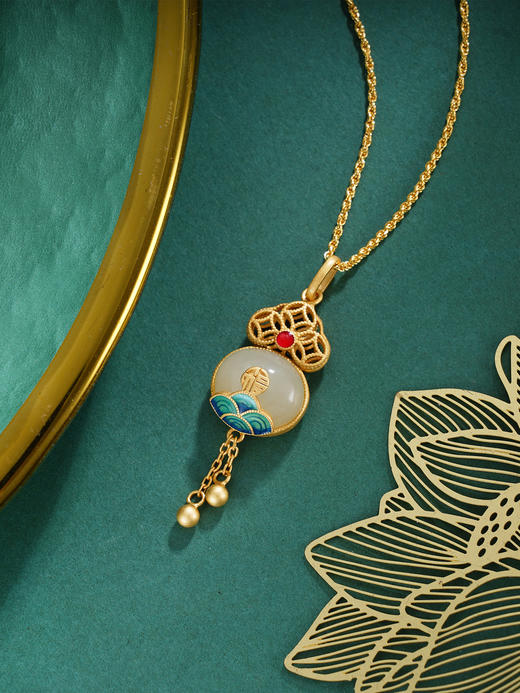 子佩集S925银【云开福至】套链项链【DZ05287】和田玉镀金国潮2509 商品图0