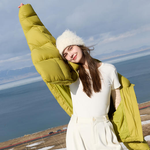 三彩2025冬季新款易打理连帽羽绒服设计感蝙蝠袖90白鸭绒短款M 商品图2