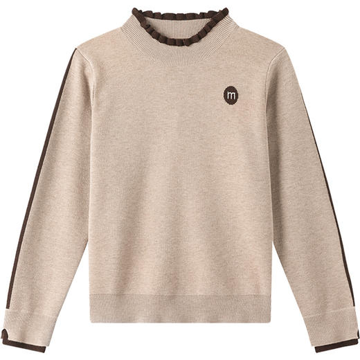 CC木耳边撞色毛衣女士秋装2025新款小立领假两件上衣洋气针织打底衫 商品图4