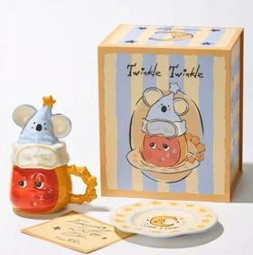 星星人杯子马克杯带盖陶瓷礼盒装咖啡杯女生日礼物儿童水杯bj