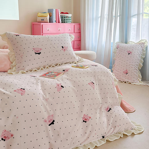 【秋冬新品】高克重保暖花边牛奶绒卡通四件套 商品图3