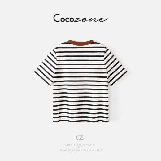 COCO ZONE 刘一一 简约圆领舒适百搭横向条纹撞色T恤 CD1A1441 商品图1
