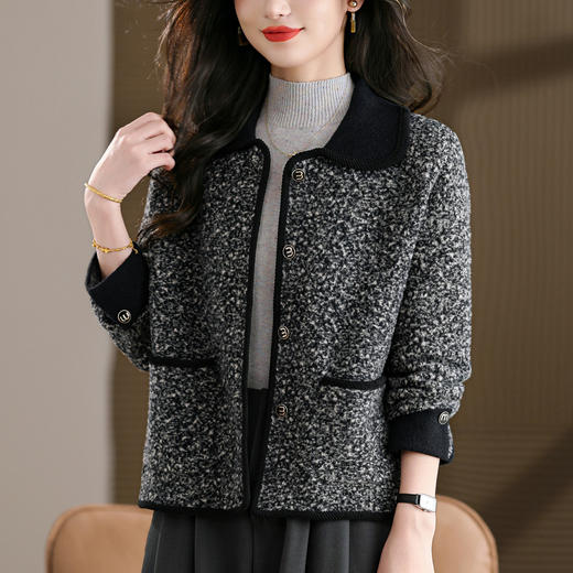 CC大码胖mm秋装毛呢开衫气质高级感时尚女装2025新款翻领外套女显瘦 商品图1