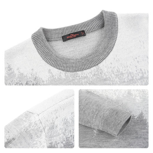 【7A抗菌/含羊毛/图案提花】柒牌圆领套头毛衫渐变山松树图案上衣129Y70960 商品图3