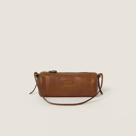 Miu Miu 女士压花字母徽标纳帕皮革小号单肩包 棕色 5NE851 AEFX F0316