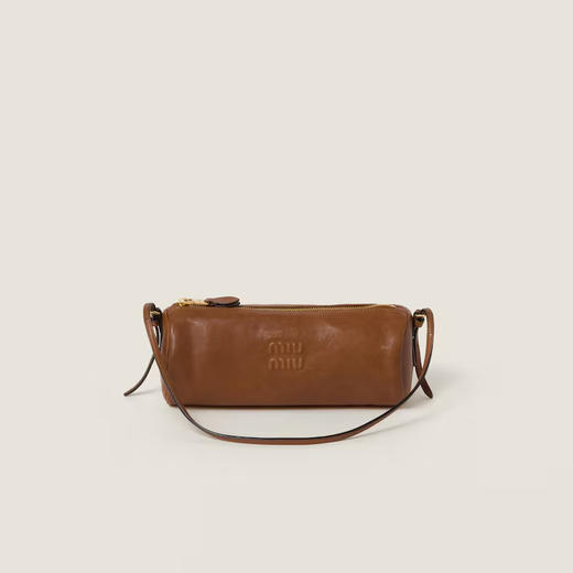 Miu Miu 女士压花字母徽标纳帕皮革小号单肩包 棕色 5NE851 AEFX F0316 商品图0