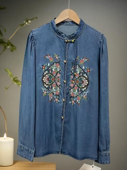 12.12错过没有！清货不退MRFEITO品牌女装！！3486重工刺绣100%天丝新中式牛仔衬衣外套-喜出 商品图1