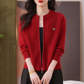 CC女士短款拉链休闲百搭外套2025秋季新款圆领针织衫开衫春秋棒球服