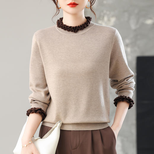 CC木耳边撞色针织衫气质上衣秋装2025新款女装早秋薄款洋气打底毛衣 商品图1