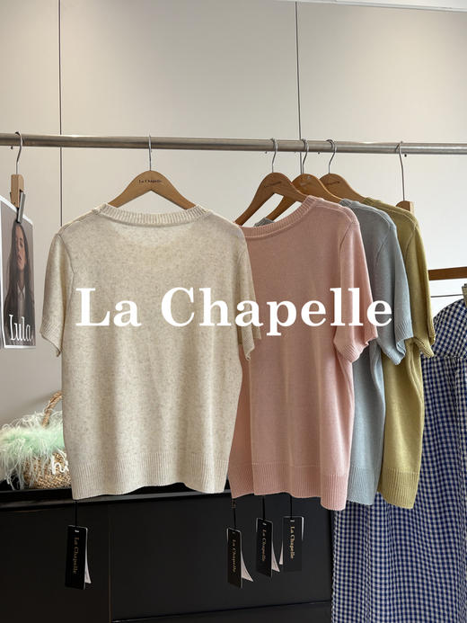 会员福利【精美刺绣+立体珍珠】拉夏贝尔/La Chapelle天丝亚麻针织衫女圆领百搭短袖休闲慵懒毛衣 商品图1