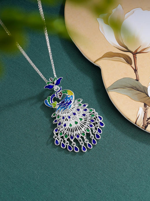 子佩集S990银【灵羽摇华】花丝孔雀套链（小号）【YXYLDZ045】项链珐琅彩2509 商品图0