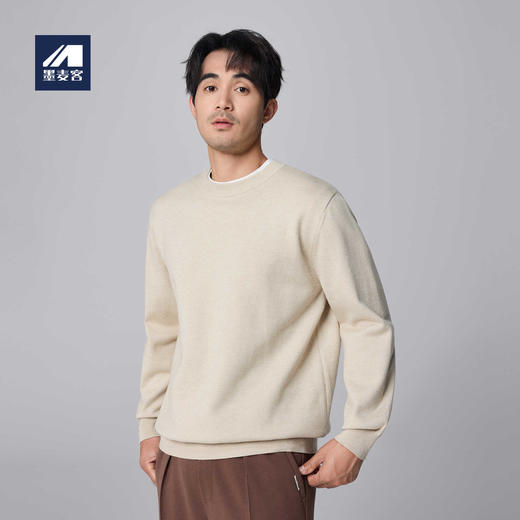 墨麦客男装纯色横纹肌理圆领针织衫男士冬季新款宽松休闲毛衣 商品图0