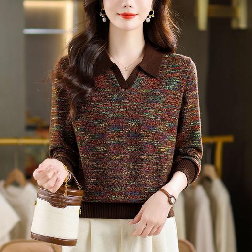 CC复古风翻领彩纱针织衫女2025年 秋季时尚显瘦百搭长袖通勤上衣女 商品图2