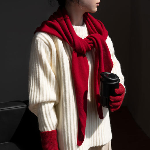 疯帽子 25新韩系保暖纯羊毛三角情侣围巾女秋冬纯色护颈围脖披肩 商品图0