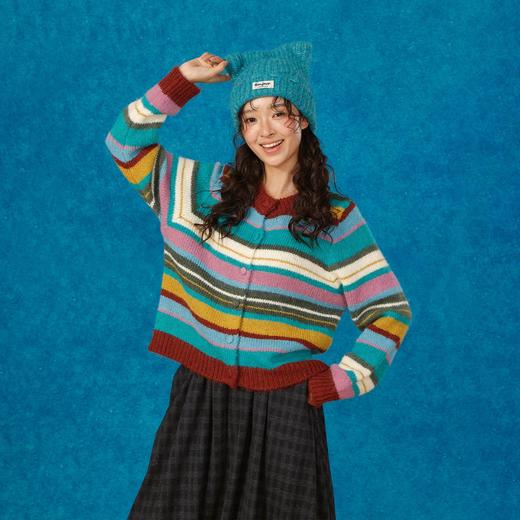 复古彩虹条开衫毛衣-纪念日百货门店同款166543152 商品图0