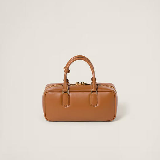 Miu Miu 女士亮漆金属字母徽标 Arcadie 大号皮革提挎包 棕色 5BB148 ACR3 F0046 VOON 商品图2