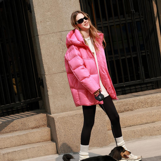 三彩2025冬季新款易打理连帽羽绒服中长90白鸭绒多巴胺面包服M 商品图1