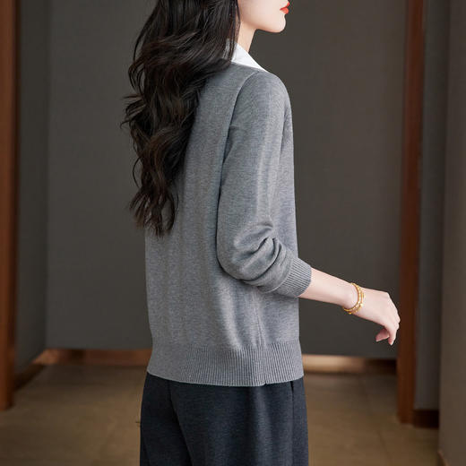 CC衬衫领假两件女针织衫2025年春秋时尚拼色短款毛衣打底衫长袖上衣 商品图3