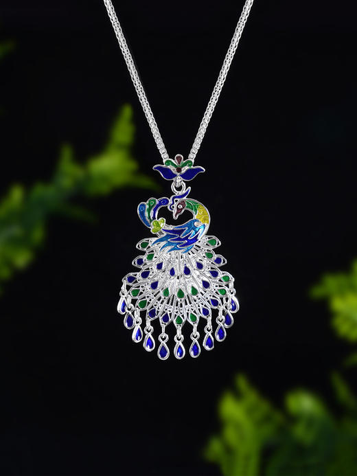 子佩集S990银【灵羽摇华】花丝孔雀套链（小号）【YXYLDZ045】项链珐琅彩2509 商品图4