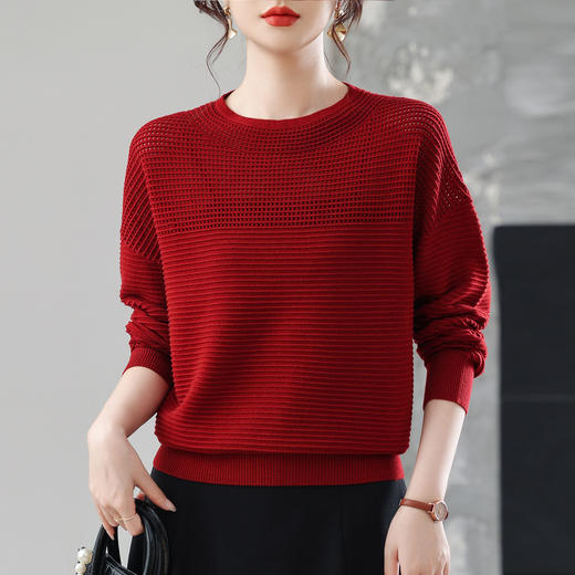 CC女士早秋薄款镂空针织衫宽松上衣春秋装2025新款洋气打底毛衣 商品图0