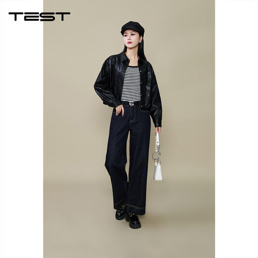 秋上新简约风棕色修身韩版时尚皮衣夹克2253013 商品图1