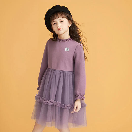 笛莎Deesha 2025冬季女童甜美气质加绒拼接针织连衣裙 商品图3