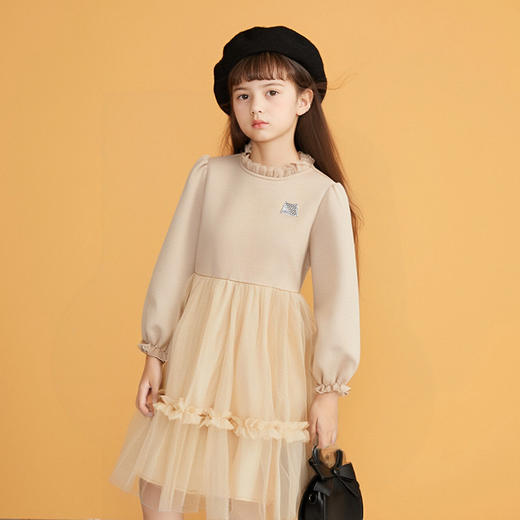 笛莎Deesha 2025冬季女童甜美气质加绒拼接针织连衣裙 商品图2
