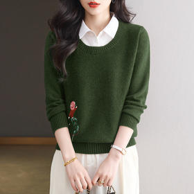 CC衬衫领假两件长袖t恤女装2025新款秋季打底衫女内搭洋气针织上衣