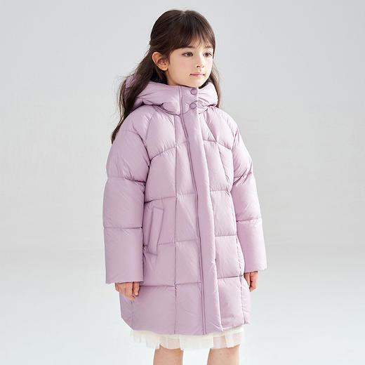 笛莎Deesha 2025冬季女童时尚三防90绒蓄热连帽中长款羽绒服 商品图2