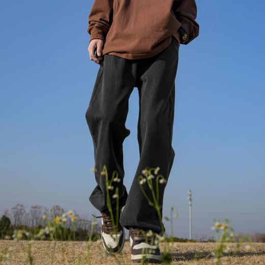 NASA复古水洗牛仔裤男秋冬季加绒美式高街裤子潮宽松阔腿直筒长裤 商品图1