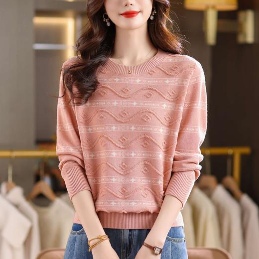 CC早秋新款套头毛衣女气质女神范复古花纹圆领内搭通勤短款针织衫潮 商品图1