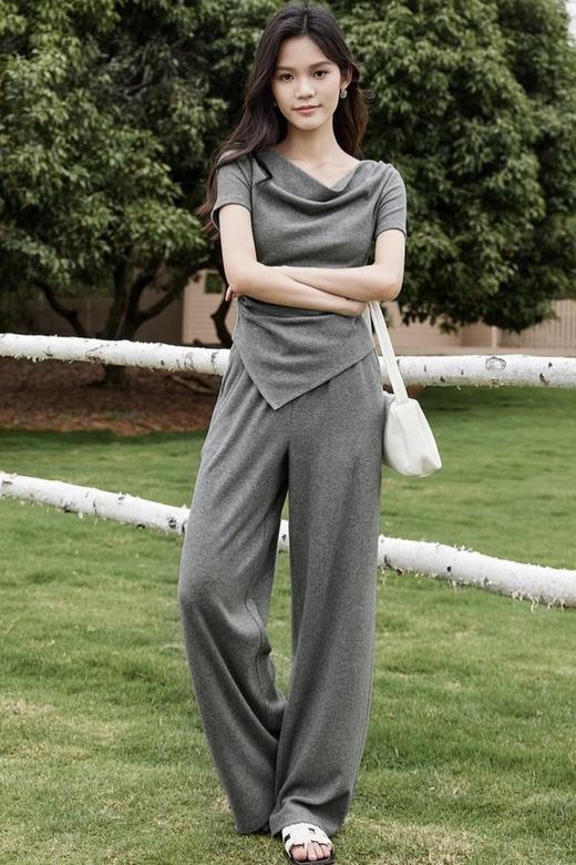 SENTUBILA尚都比拉 舒适休闲灰色荡领上衣长裤套装 21186 商品图0