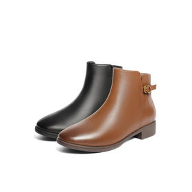 【云粉节】BF楼 森达休闲靴2025冬季新款百搭粗跟羊皮短靴4T64B5吊牌价999活动价499